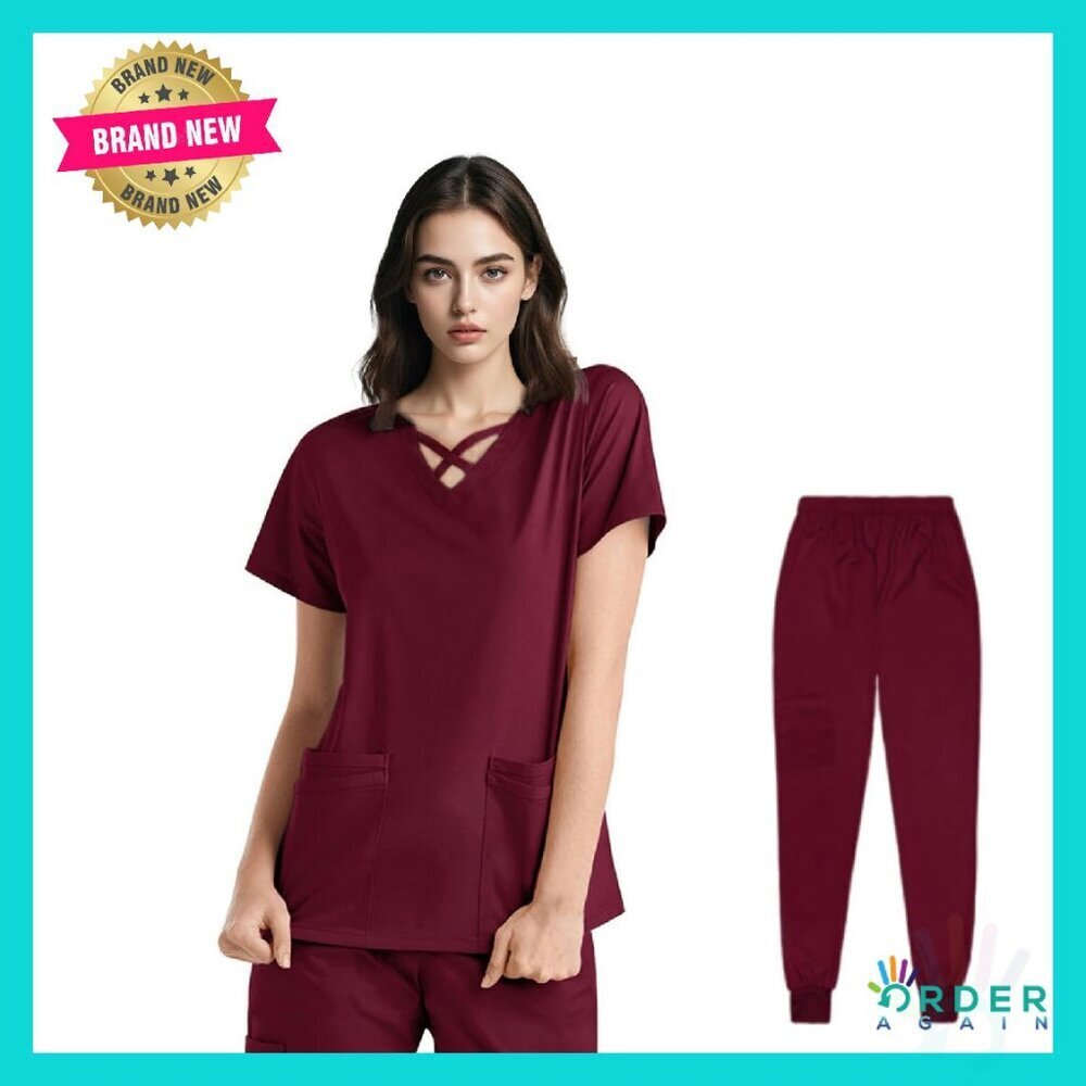 V-Neck Medical Scrubs Set Quick-Dry Stretch Professional Work Uniform